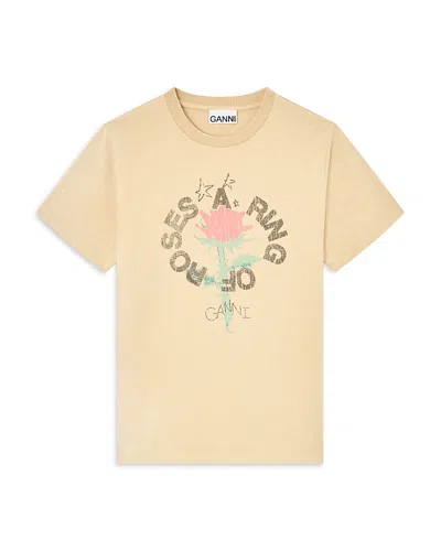 Ganni Jersey Rose Graphic Tee In Brown