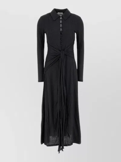 Ganni Jersey Shirt Dress Long Sleeves Tie Waist In Black