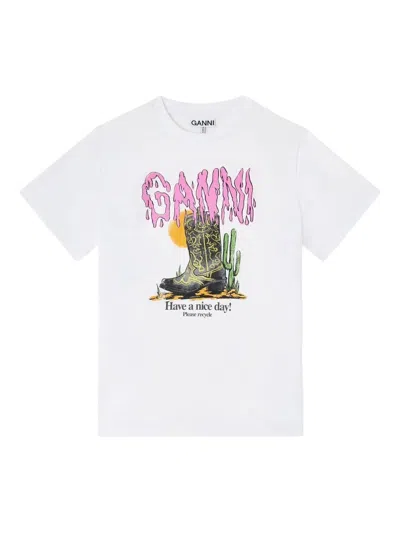 Ganni Women White Cotton T-shirt, Xs Luxury T-shirts For Women Darveys