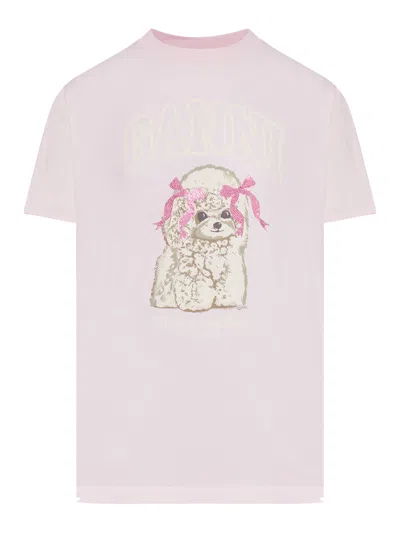 Ganni Jersey T-shirt With Front Print In Pink