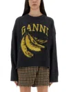 Ganni Jersey With Banana And Logo In Black
