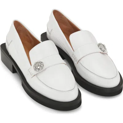 Ganni Jewel Buckle Patent Leather Loafer In Egret