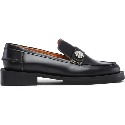 Ganni Jewel Button Loafer In Black