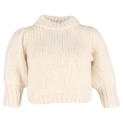 Ganni Julliard Cropped Turtleneck Sweater In Cream Wool In Neutral