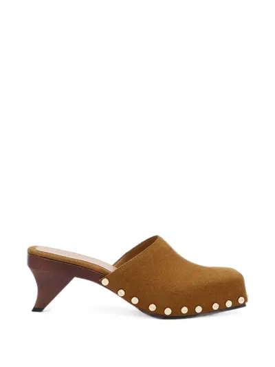 Ganni June Studded-embellished Mules In Brown