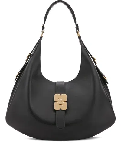 GANNI KAT LARGE BLACK LEATHER SHOULDER BAG GANNI