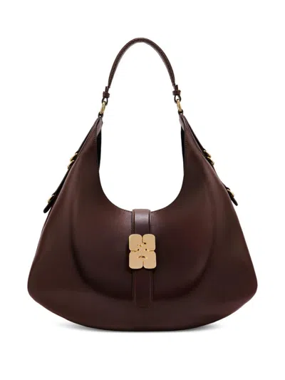Ganni Kat Large Brown Leather Shoulder Bag