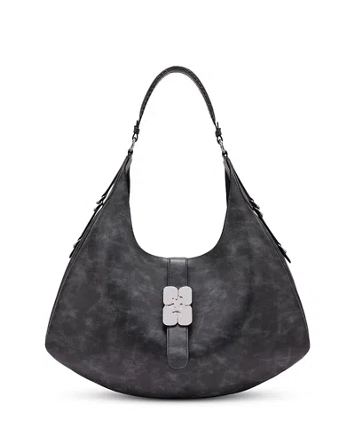 Ganni Kat Large Vintage Leather Bag In Black