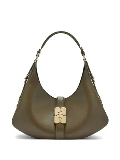 Ganni Kat Logo-plaque Shoulder Bag In Green