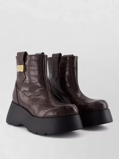 Ganni Kat Low Croco Leather Ankle Boots In Brown