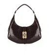 Ganni Kat Small Croco Chocolate Fondant Hobo Bag In Burgundy