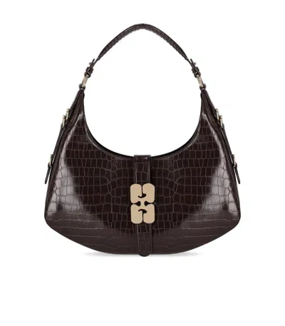 GANNI KAT SMALL CROCO CHOCOLATE FONDANT HOBO BAG