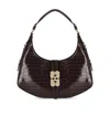 Ganni Kat Small Croco Chocolate Fondant Hobo Bag In Burgundy