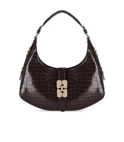GANNI GANNI KAT SMALL CROCO CHOCOLATE FONDANT HOBO BAG