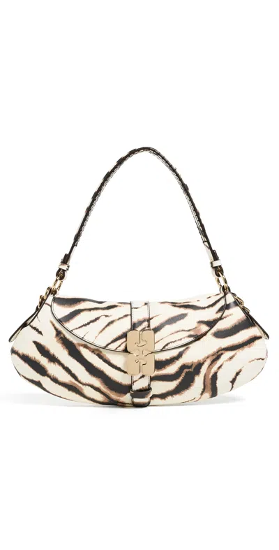 Ganni Kat Zebra Shoulder Bag Egret In White