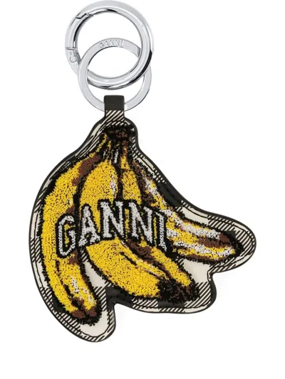 Ganni Key Ring And Clasp With Logo, W 9 X H 15 X D 0.3 Cm In Giallo