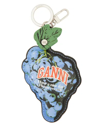 Ganni Logo Keyring In Brown
