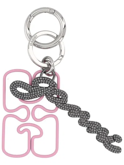 Ganni Women Keychain With Logo In Pink