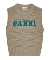 Ganni Perforated Vest With Logo Inlay In Nude