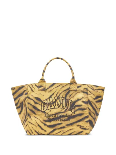 GANNI KHAKI LOGO XXL TOTE