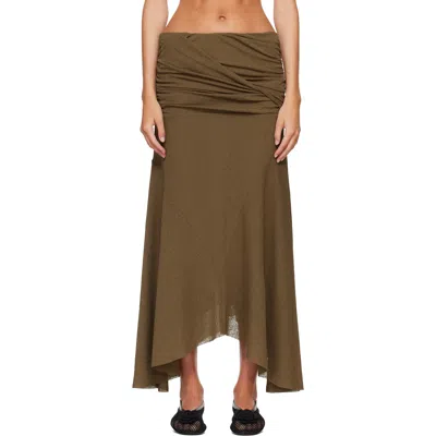 Ganni Khaki Marl Mesh Draped Maxi Skirt In 838 Military Olive