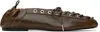 Ganni Khaki Oleatex Lace-up Ballerina Flats In 826 Dark Olive