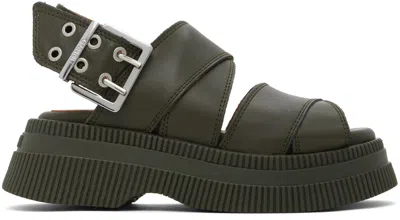 Ganni Khaki Platform Sandals In 861 Kalamata