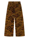 Ganni Zebra-print Cotton-blend Velveteen Wide-leg Pants In Animal Print