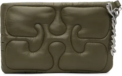 Ganni Khaki Quilted Re-tech Pouch In Brown