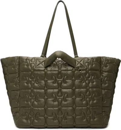 Ganni Khaki Quilted Re-tech Xxl Tote In Brown