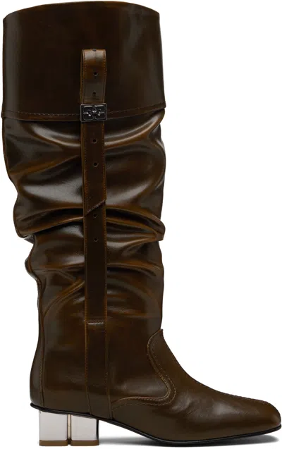 Ganni Khaki Slouchy Knee Tall Boots In Brown