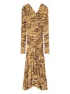Ganni Asymmetric Draped Tiger-print Maxi Dress In Yellow