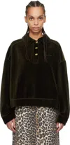 Ganni Khaki Velour Drop Shoulder Long Sleeve Polo In 861 Kalamata