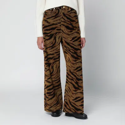 GANNI GANNI KHAKI ZEBRA-PRINT BAGGY JEANS