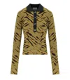 Ganni Khaki Zebra Print Polo Pullover In Green