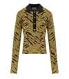Ganni Khaki Zebra Print Polo Pullover In Sand