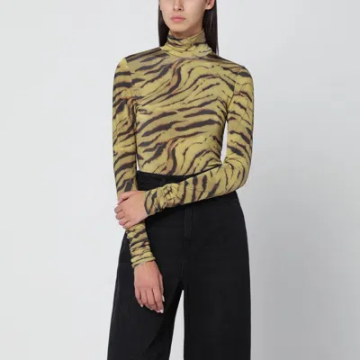 GANNI GANNI KHAKI ZEBRA-PRINT TURTLENECK