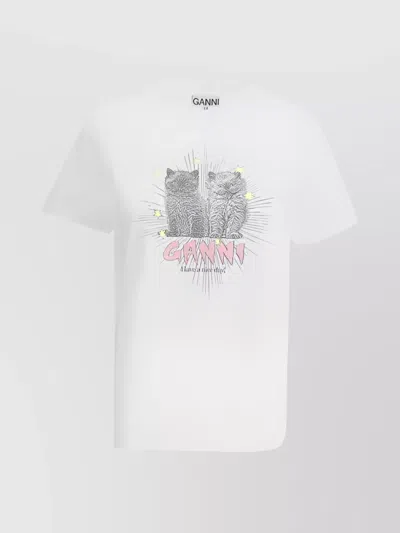 GANNI KITTEN CREW NECK GRAPHIC PRINT T-SHIRT