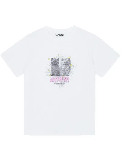 GANNI KITTEN T-SHIRT WOMAN WHITE