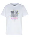 Ganni White Crewneck T-shirt With Logo Print On The Front In Cotton Woman