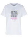 Ganni White Crewneck T-shirt With Logo Print On The Front In Cotton Woman In White