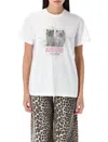 Ganni White Crewneck T-shirt With Logo Print On The Front In Cotton Woman