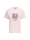 Ganni Pink Crewneck T-shirt With Logo Print On The Front In Chalk Pink