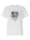 Ganni White Crewneck T-shirt With Logo Print On The Front In Cotton Woman
