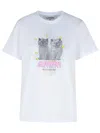 Ganni White Crewneck T-shirt With Logo Print On The Front In Cotton Woman In White