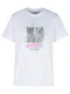 Ganni White Crewneck T-shirt With Logo Print On The Front In Cotton Woman In White