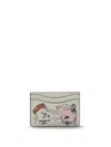 Ganni White Card Holder With Graphic Print On The Front In Leather Blend Woman In Gray