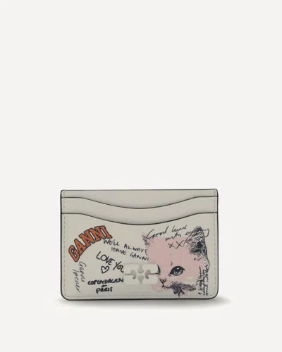Ganni Kitty Card Holder In Gray