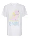 Ganni Neon Kitty Bright White T-shirt In White