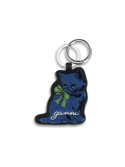 Ganni Kitty Keyring In Blue